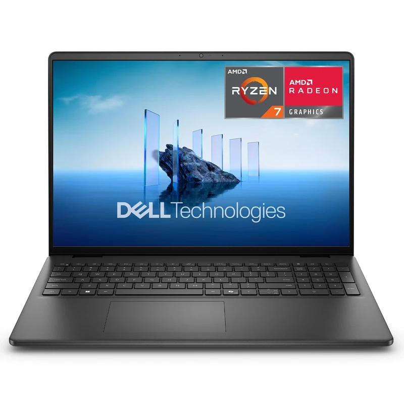 Dell 16 Laptop DC16255 16-Inch 2K (1920x1200), AMD Ryzen 7 250, AMD Radeon Graphics, 16GB DDR5 RAM, 1TB SSD, Windows 11 Home, Fingerprint Reader, UK Qwerty Backlit Keyboard, Carbon Black
