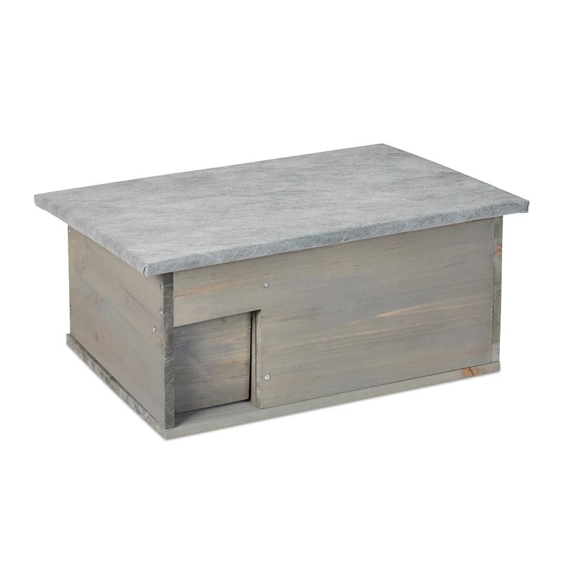 Relaxdays Hedgehog Shelter Winter-proof, Building Kit, Cat-proof, Flap & Labyrinth Entry, HWD 21x46x34 cm, Wood