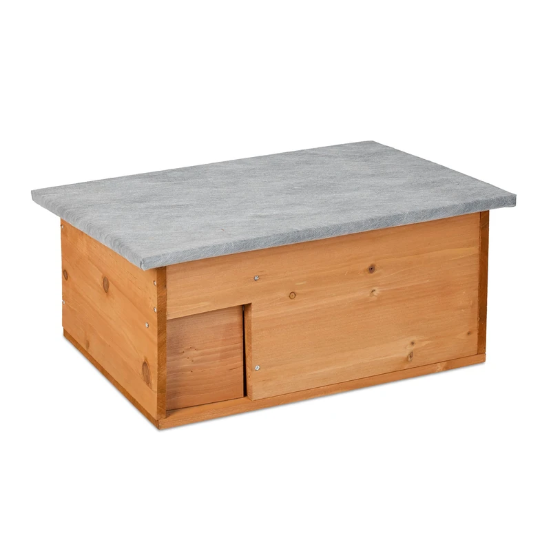 Relaxdays Hedgehog Shelter Winter-proof, Building Kit, Cat-proof, Flap & Labyrinth Entry, HWD 21x46x34 cm, Wood
