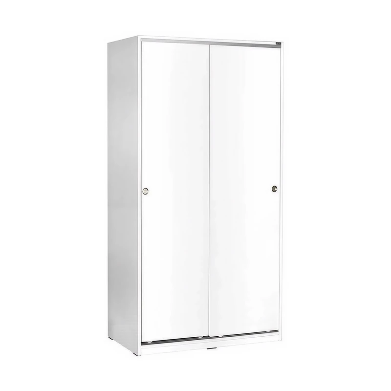 FWStyle White Modern 2 Door Sliding Wardrobe – Double Bedroom Storage with Hanging Rail & Shelves, Matt Finish Sliding Closet, Space-Saving Organiser for Clothes, Shoes & Accessories