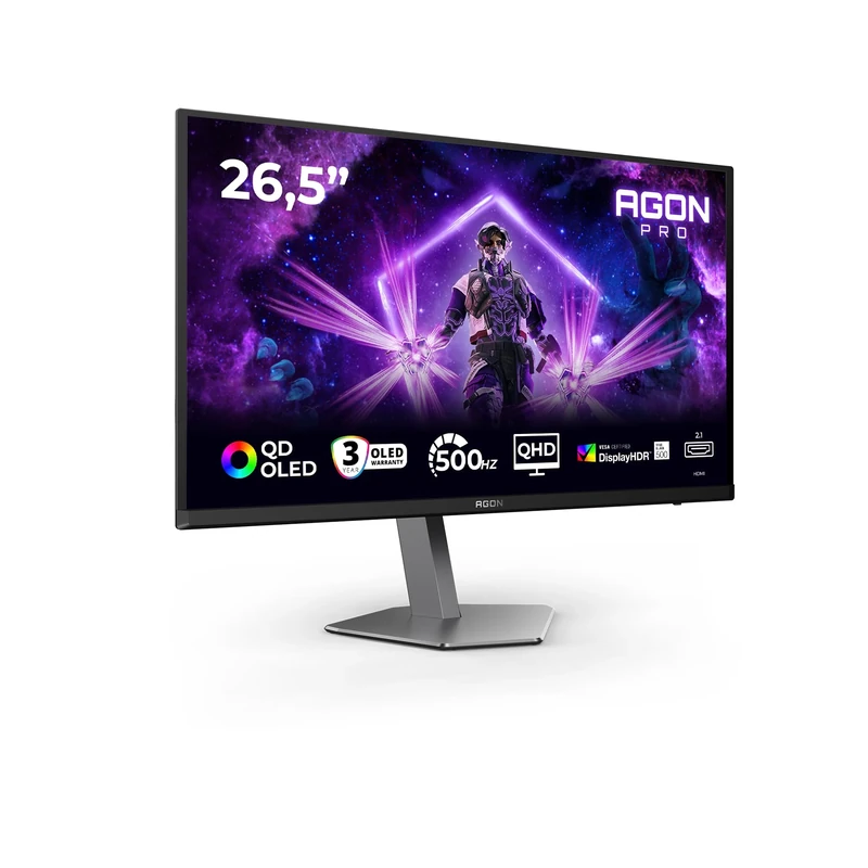 AOC AG276QKD2 26.5 inch WQHD Monitor, 500Hz, 0.03ms, Adaptive Sync, HDR500 TrueBlack, FreeSync Prem. Pro, G-Sync Comp., Height Adjustment, Speakers, (2560x1440 HDMI 2x 2.1 DP USB Hub) Black/Dark Grey