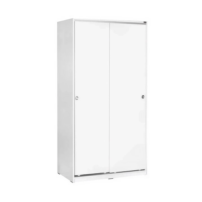 FWStyle White 2 Door Sliding Wardrobe – Compact Matt Finish Bedroom Storage with Shelves & Hanging Rail, Modern Scratch Resistant Double Wardrobe with Space-Saving Sliding Doors