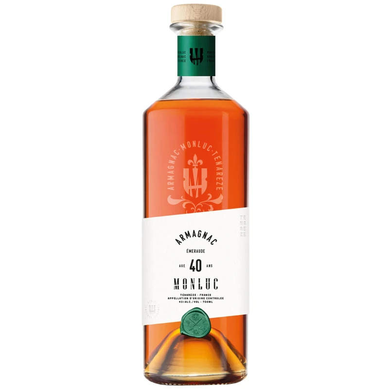 Monluc Armagnac “Emerald Anniversary” 40-Year-Old – Rare Grand Cru Ugni Blanc & Baco Blend – Raisin, Citrus & Rancio Depth – 43 % ABV