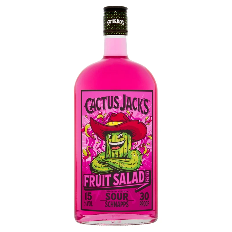 Cactus Jack's Fruit Salad Frenzy, mixed tropical fruit flavour sweet and sour schnapps liqueur made for shots, mixed alcoholic drinks and cocktails 700ml 15% ABV