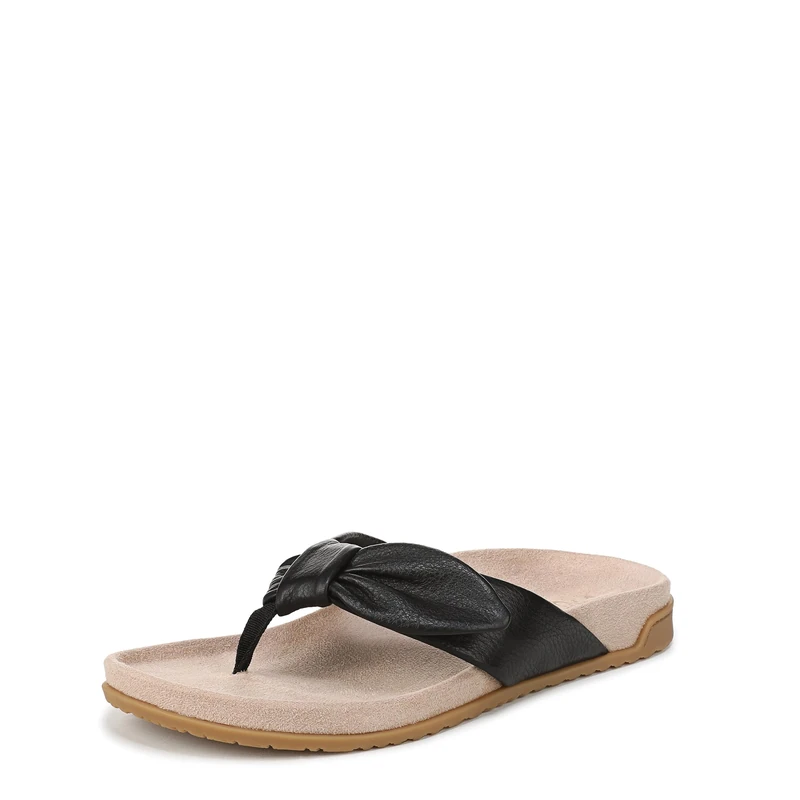 Vionic Women's Eva Flat Sandals, Black Leather, Wide Fit, UK 9