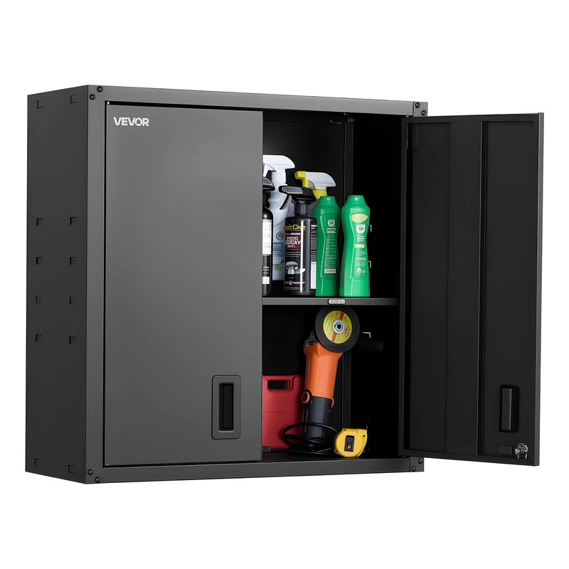 VEVOR Metal Wall Cabinet, 76.2W x 31D x 76.2H cm, Steel Floating Hanging Storage Cabinet with Locking Doors and Adjustable Shelf for Garage, Basement, Kitchen, Warehouse Assembly Required, Black