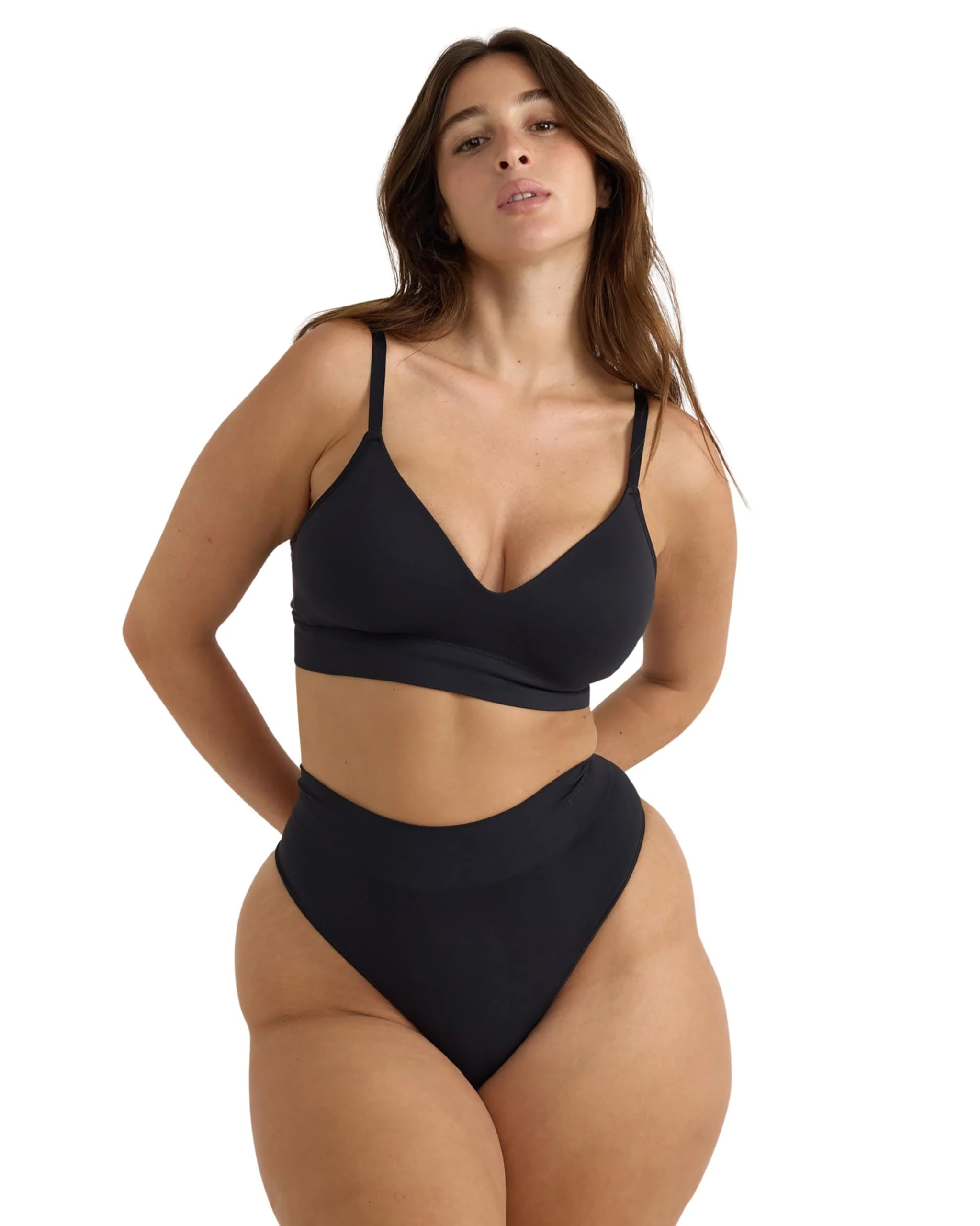 Organic Basics Women's Smooth Recycled Nylon Seamless Thong Underwear 5-Pack, Black, S