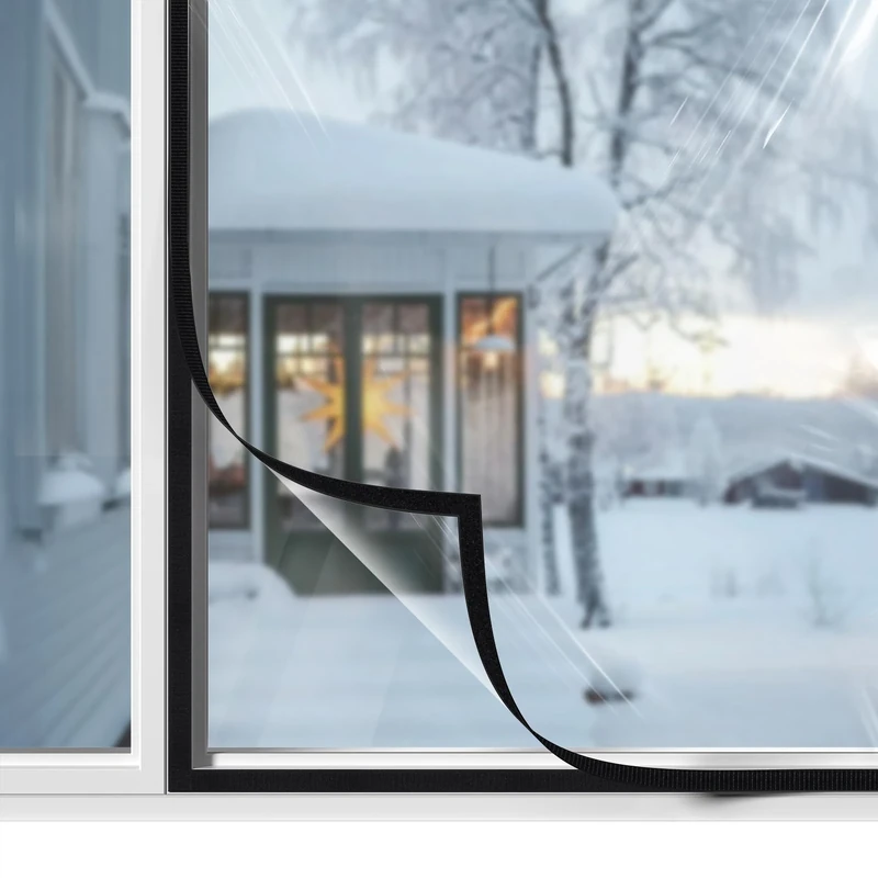 BKSAI Upgrade Window Insulation Film Kit, Thicker Transparent Thermal Film for Winter with Strong Adhesive and Cold-Resistant Hook & Loop to Keep Draught and Cold Out, Weatherproofing 1.7x1.5m