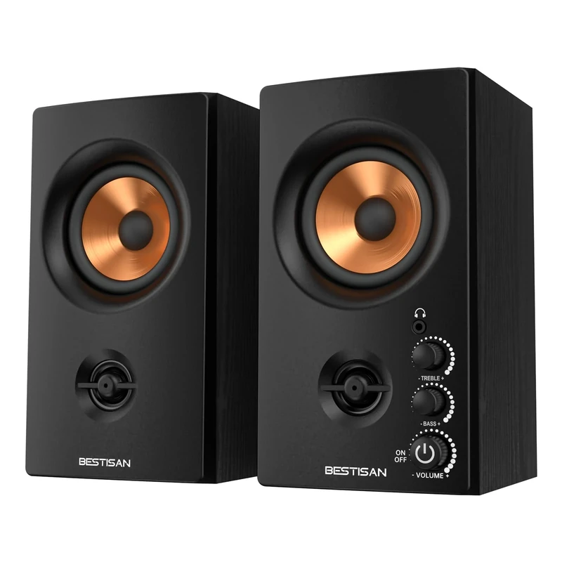 BESTISAN Active Bookshelf Speakers with Bluetooth& RCA Input | HiFi Sound for PC, Desktop, Gaming | Compact Wooden Speakers, 3 Inch