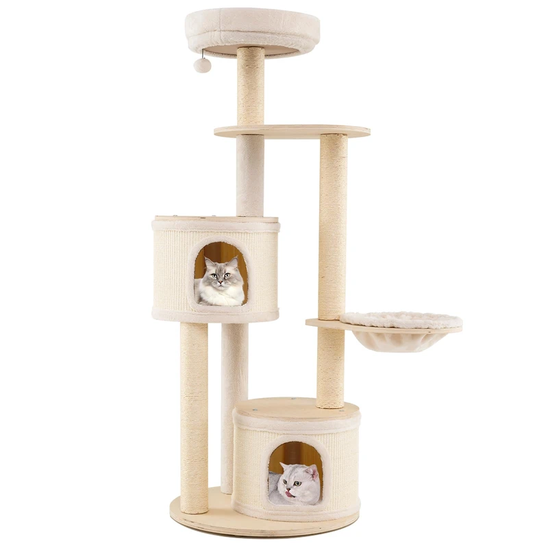 GYMAX Cat Tree for Indoor Cats, Multi-Level Kitty Tower with Condo, Perch, Sisal Scratching Posts, Hanging Toy, Modern Pet Furniture Activity Center (152 cm Tall)
