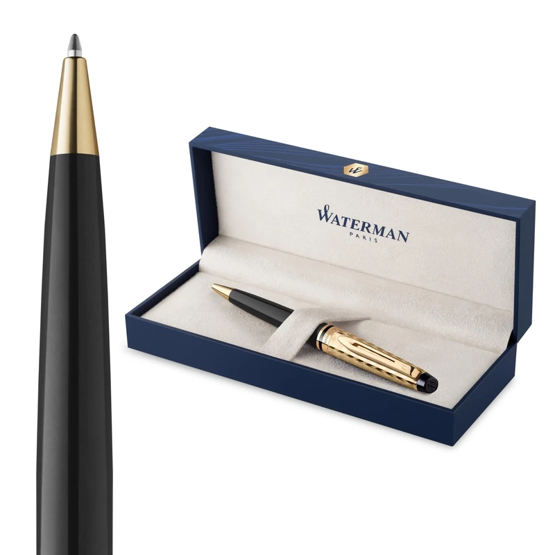 Waterman Expert Ballpoint Pen | The Opera Collection | Medium Point with Blue Ink Black & Gold | Gift Box