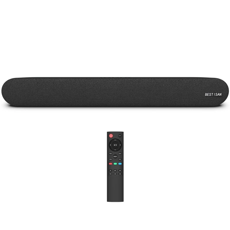BESTISAN Soundbar for TV, 28 Inch HDMI ARC Sound Bar with Bluetooth 5.0, Optical, RCA, AUX, USB Connectivity, Powerful TV Sound Bar Surround System for Gaming/PC/Projector, Wall-Mountable with Remote