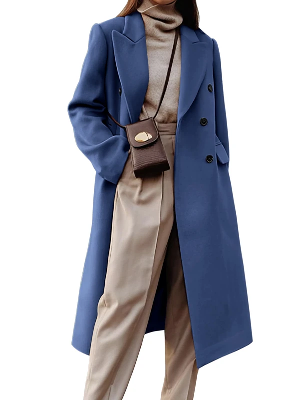 IDEALSANXUN Womens Long Wool Coats Fall Winter Double Breasted Trench Coat Peacoat, Misty Blue, XL - Image 1