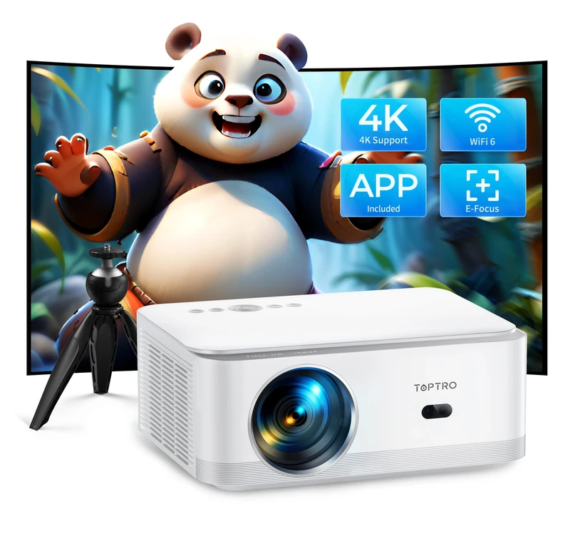 Projector 4K with APPs, Full HD 1080P Portable Home Projector with Auto Keystone 1S Focus, 50% Zoom, 300" Display Bluetooth WiFi 6 Smart Bedroom Projectors for Home cinema, Party, Camping