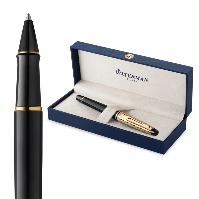 Waterman Expert Rollerball Pen | The Opera Collection | Fine Point with Black Ink | Black & Gold Trim | Gift Box