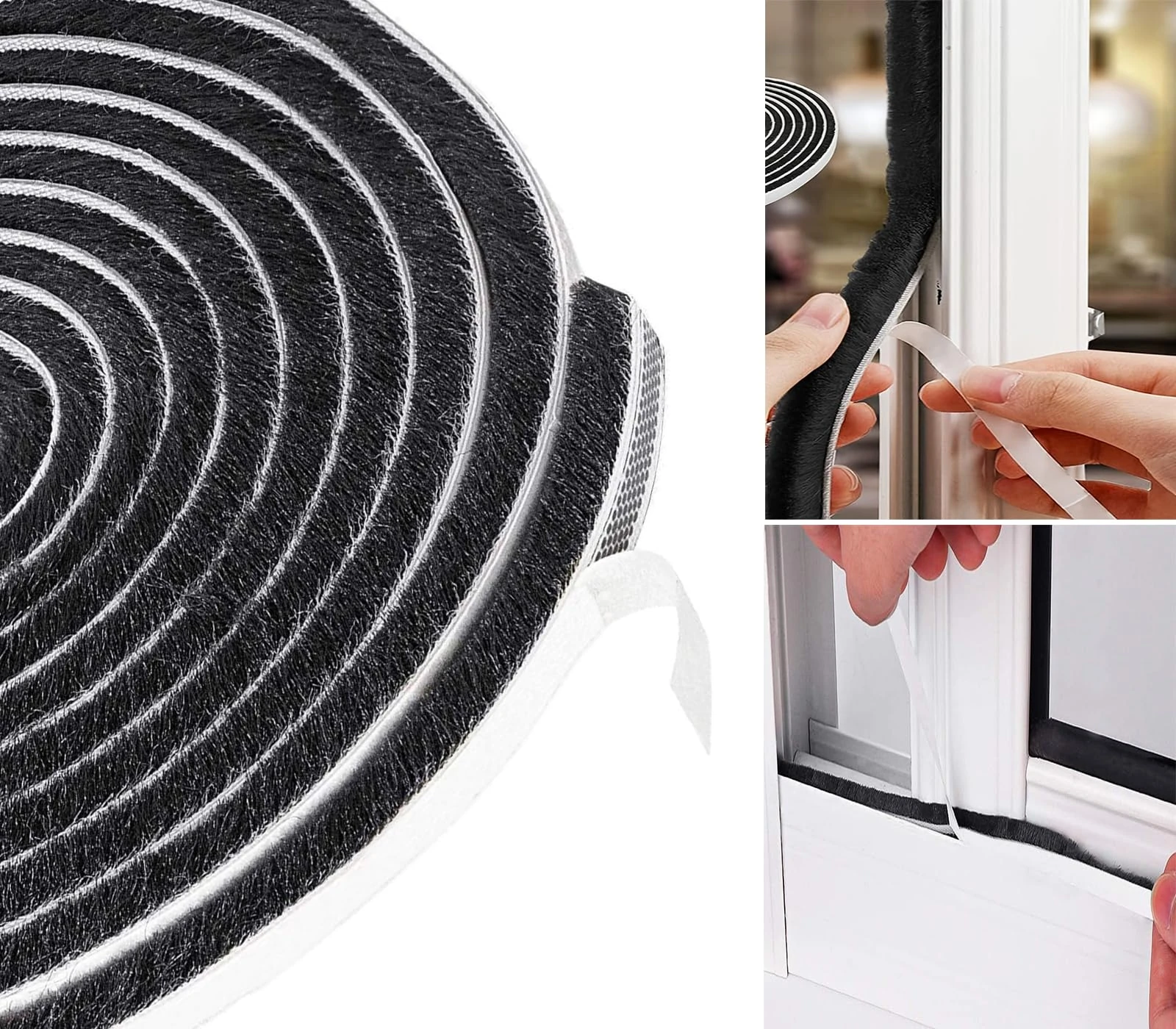 Draft Excluder for Doors, Draught Excluder for Windows, Upgraded Length 11 Metres(L) x 9mm(W) x 9mm(T) Self-Adhesive Seal Strip Tape, Stop Draft, Black