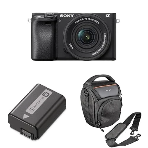 Sony Alpha 6400 APS-C Mirrorless Camera with 16-50mm Lens + NP-FW50 Rechargeable Lithium-Ion Battery Pack + Sony Alpha LCS-AMB DSLR Case - Black