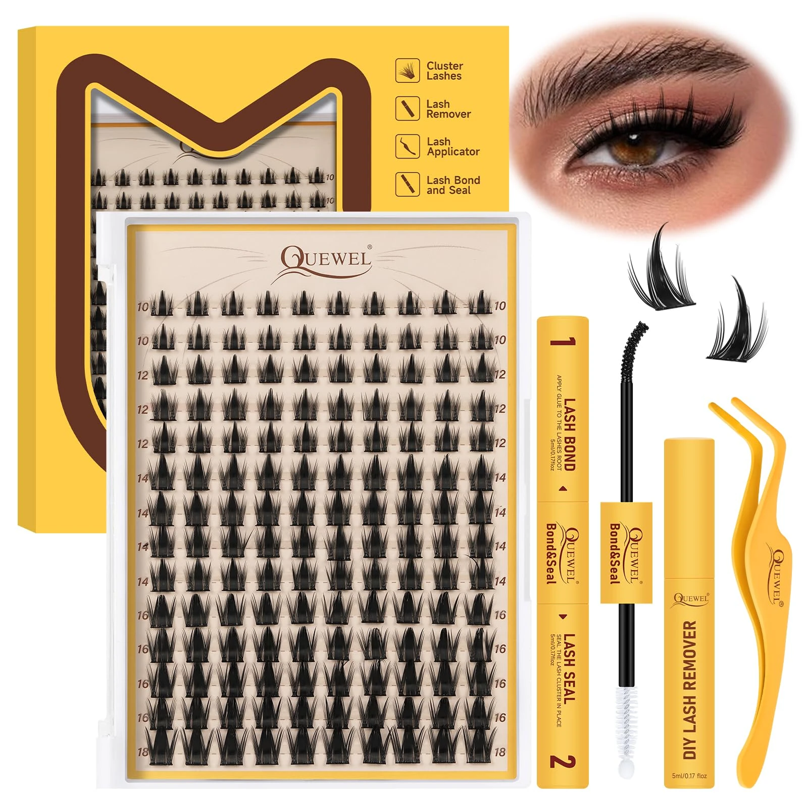QUEWEL Manga-Cluster-Lashes Kit, 120PCS Spiky Manga Lash Individual Cluster Lashes with Lash Glue and Tweezer, DIY at Home for Cute Eye Makeup, Easy to Use for Beginners (DH-M-A-KIT)