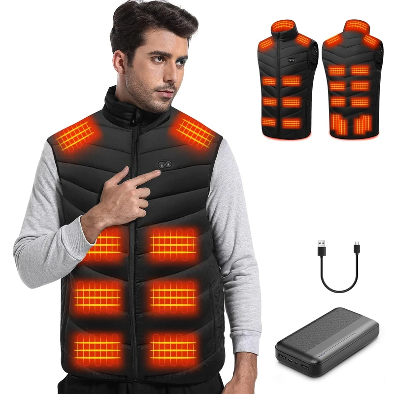 Trunera Heated Gilet, Heated Gilet for Men with 20000 mAh Power Bank, Heated Vest with 21 Heating Zones, 3 Adjustable Levels, 10S Fast Heating Heated Body Warmer for Skiing/Hiking (XXL)