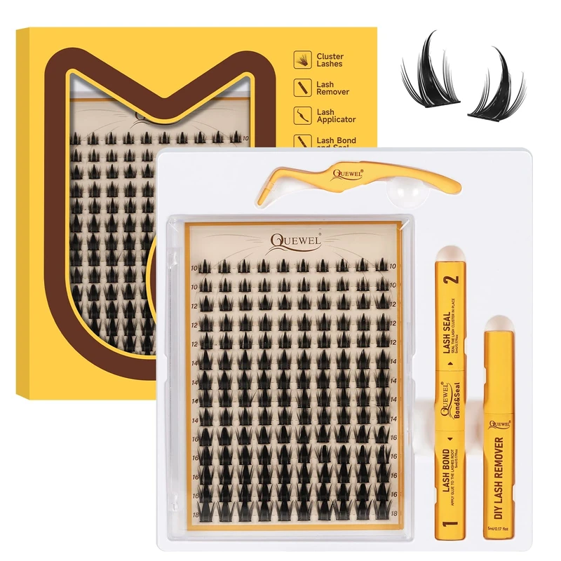 QUEWEL Manga-Cluster-Lashes Kit, Spiky Manga Lash Individual Cluster Lashes with Lash Glue and Tweezer, DIY at Home for Cute Eye Makeup, Easy to Use for Beginners (DH-M-A-KIT-1)