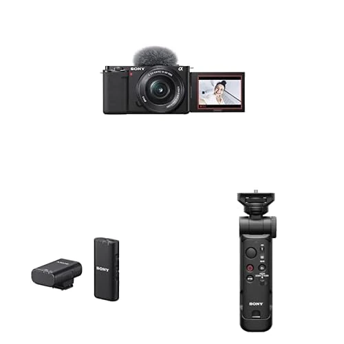 Sony ZV-E10L Mirrorless Vlog Camera with 16-50mm Lens + ECM-W2BT Wireless Microphone with Bluetooth Connectivity + GP-VPT3 Multi-function Wireless Vlogging & Selfie Shooting Grip Tripod