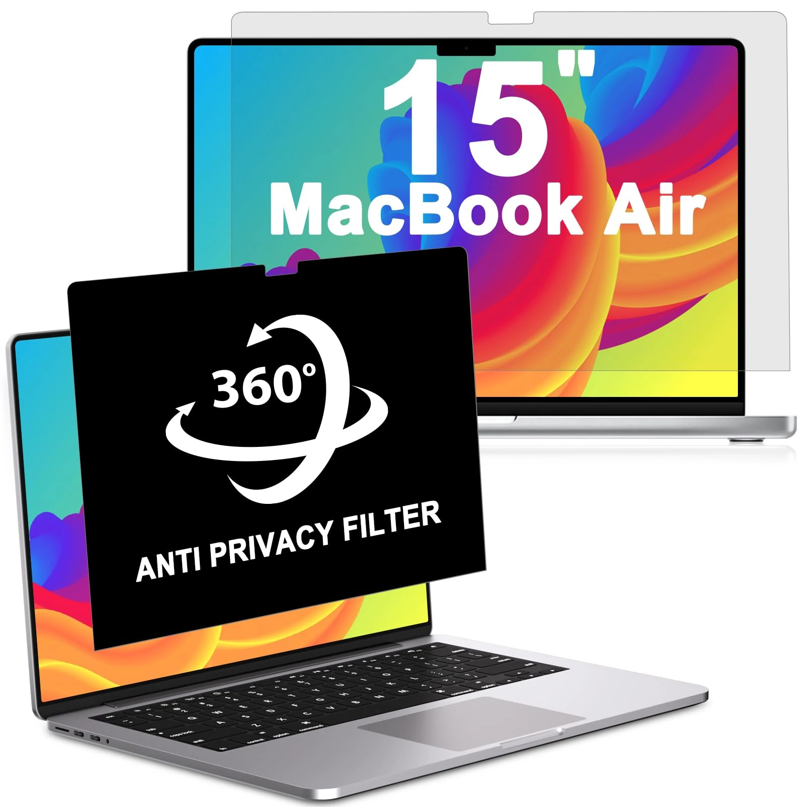 LUSA DESIGN 360° Privacy Screen MacBook Air 15 Inch (2023-2025, M2,M3,M4), Privacy Film Filter All Round Anti Peeping Blue light Glare MacBook Protection
