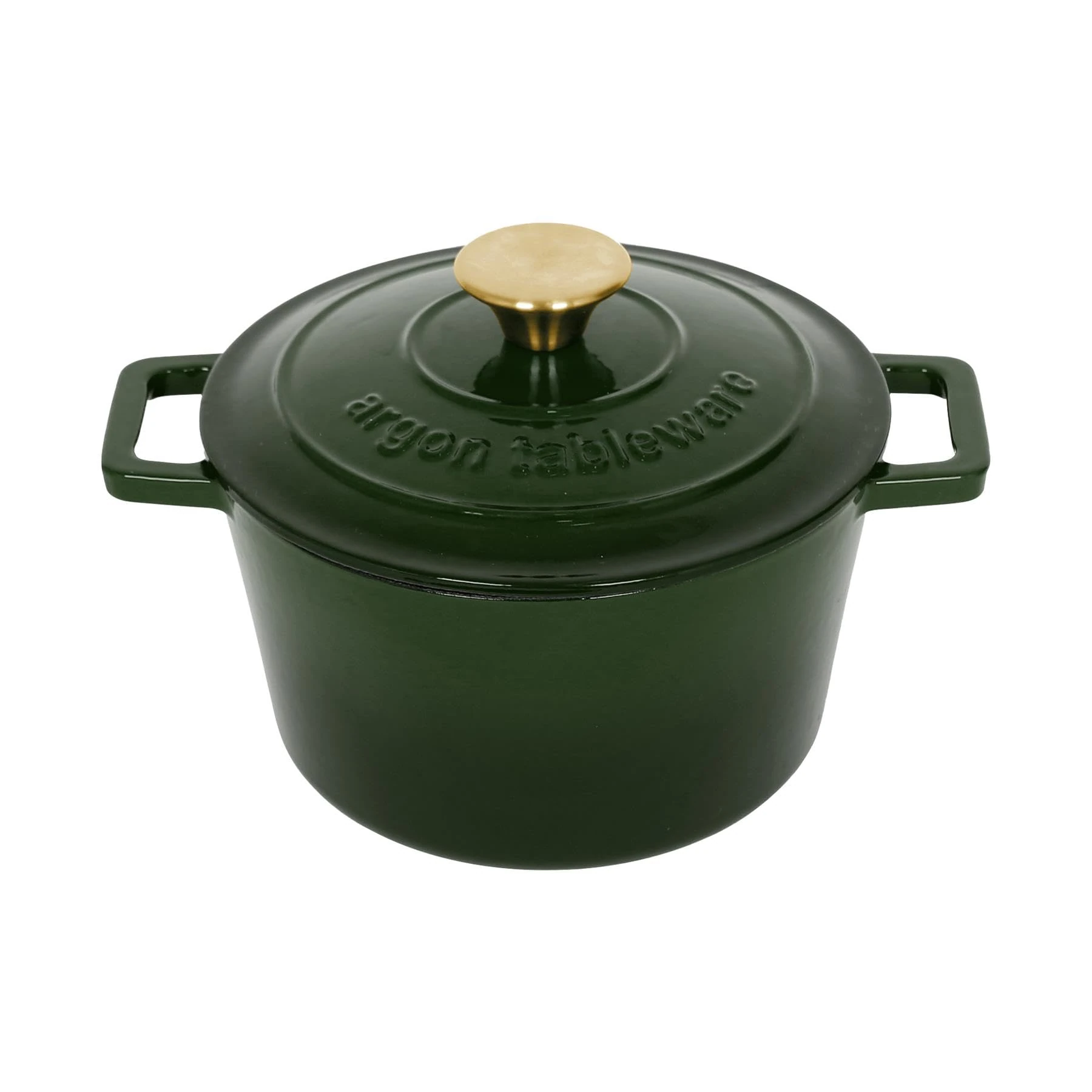 Argon Tableware Round Cast Iron Casserole Dish with Self-Basting Lid - 2.8L - Green - 1x Induction Hob Cooking Dutch Oven Bread Baking Serving Roasting Stew Stock Pot Cookware Pan