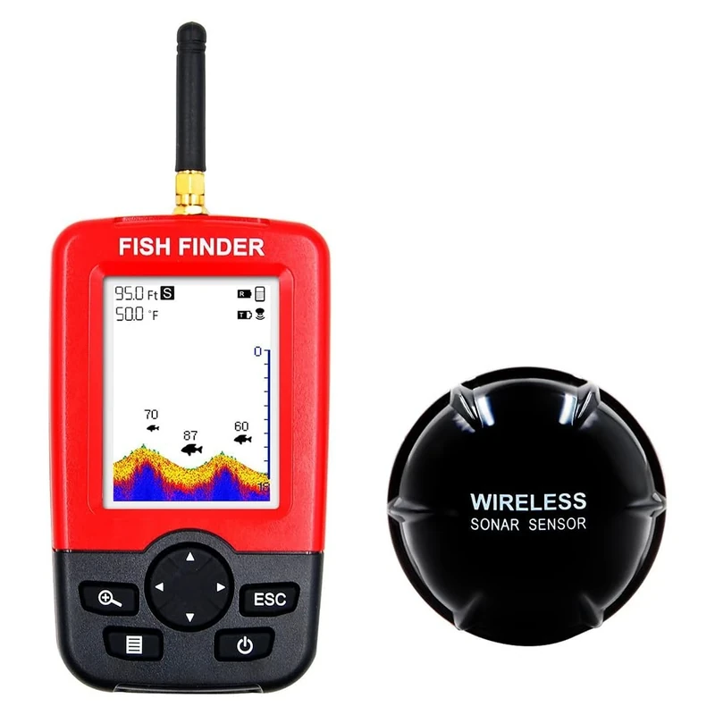 Fish Finder - Fishing Camera Wireless Fish Finder, Color Screen Sonar Sensor With Rechargeable Probe, 100m Range, Depth 45m, LCD Display For Fishing Small Boats Ice Lake Sea Night Fishings