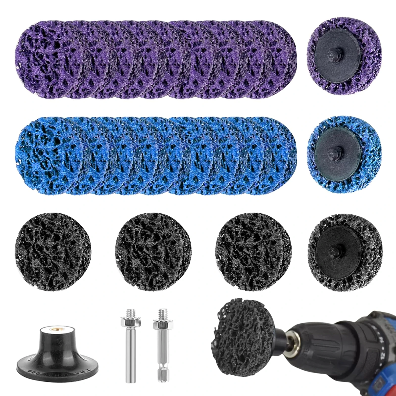 Strip Discs Stripping Wheel, 24 PCS Stripping Discs 2 Inch(50mm) Paint Removal Disc Stripper Wheel with Torque Tray and Pole for Metal Steel Grinding Polishing