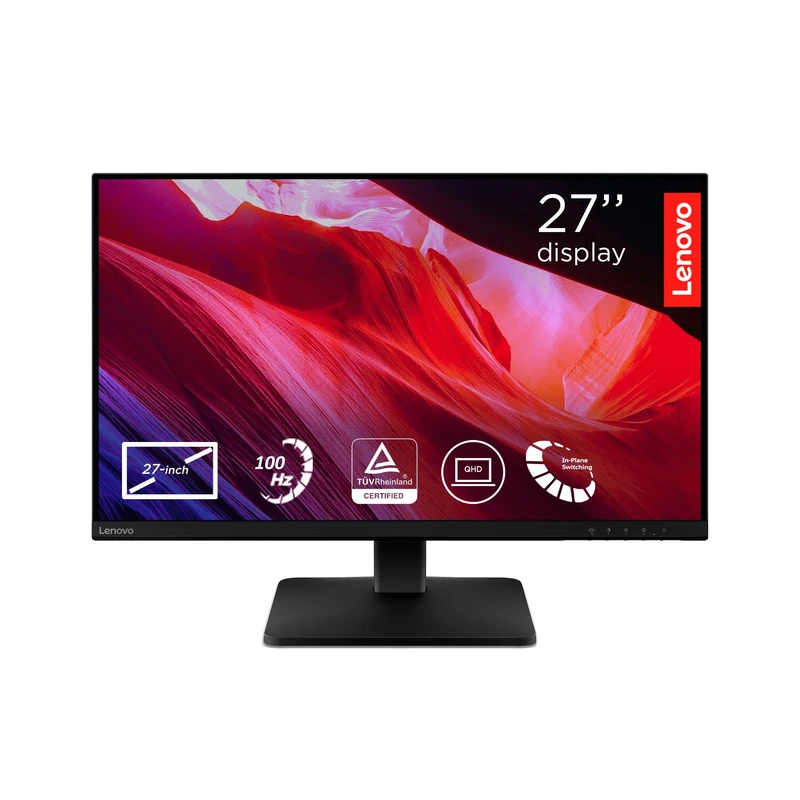 Lenovo L27qe Monitor 27 inch | QHD, 100 Hz, IPS, 4ms, 16:9, HDMI 2.1 - DP 1.4 | VESA Adaptive Sync | VESA mount 100mm | Tilt |Raven Black