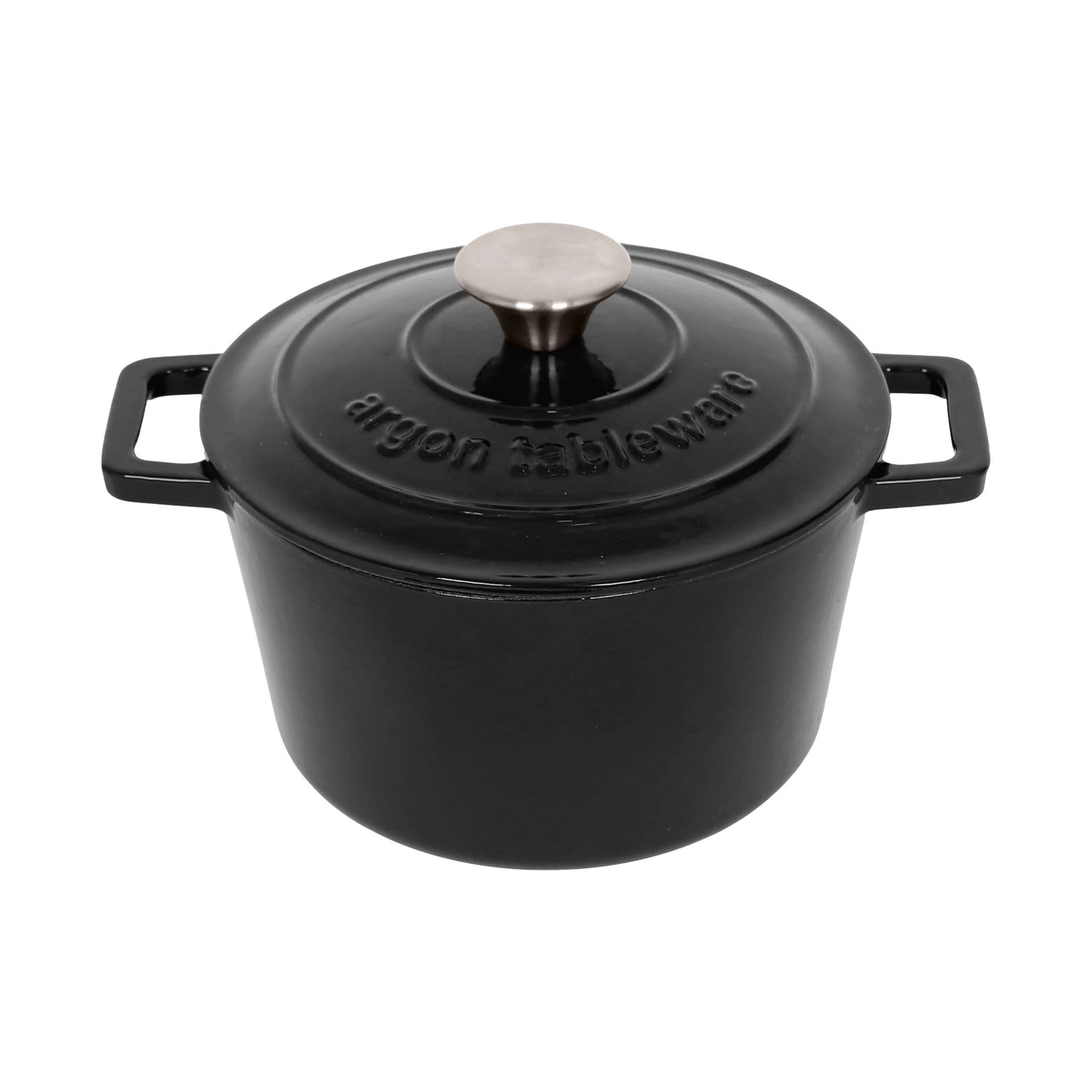 Argon Tableware Round Cast Iron Casserole Dish with Self-Basting Lid - 2.8L - Matt Black - 1x Induction Hob Cooking Dutch Oven Bread Baking Serving Roasting Stew Stock Pot Cookware Pan