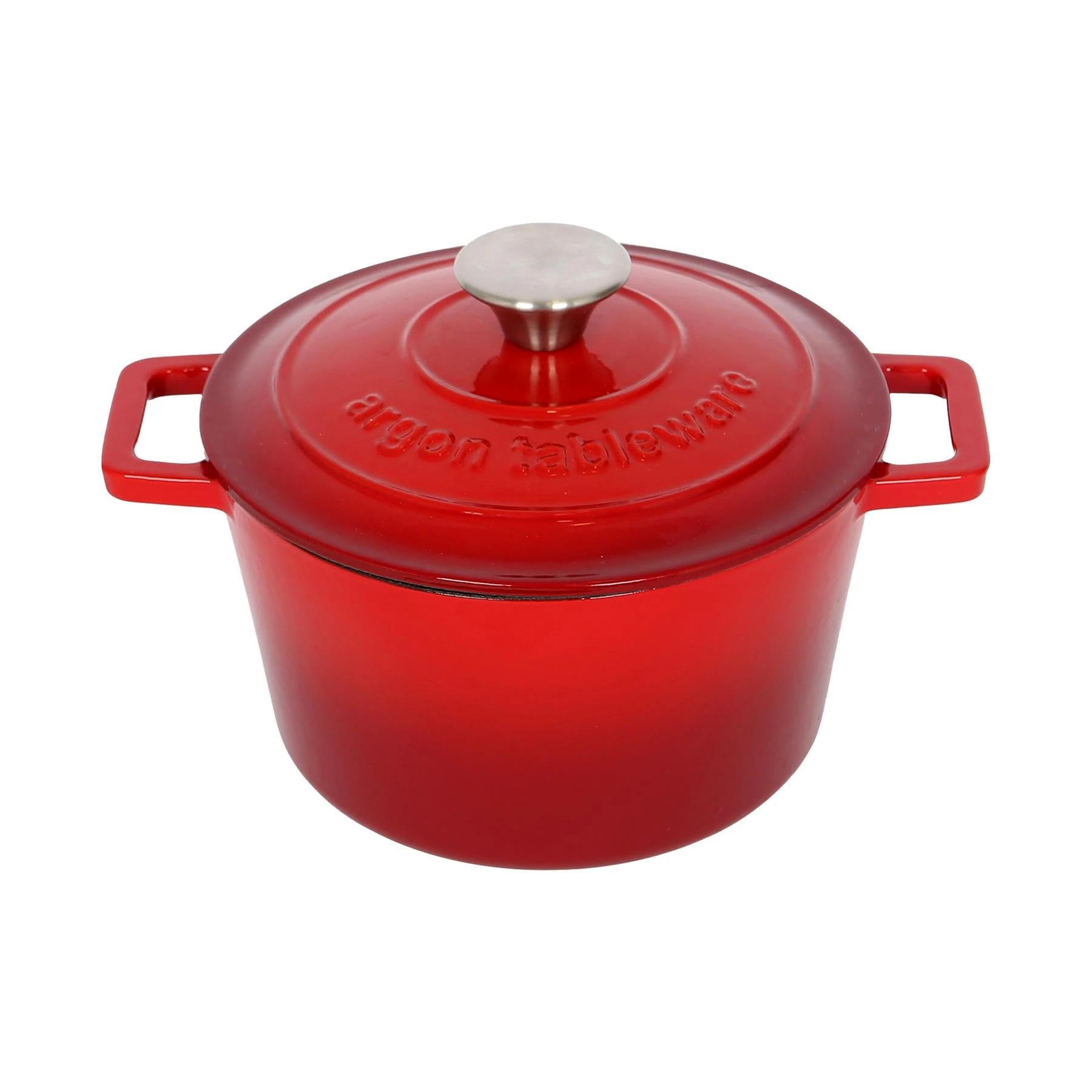 Argon Tableware Round Cast Iron Casserole Dish with Self-Basting Lid - 2.8L - Red Ombre - 1x Induction Hob Cooking Dutch Oven Bread Baking Serving Roasting Stew Stock Pot Cookware Pan