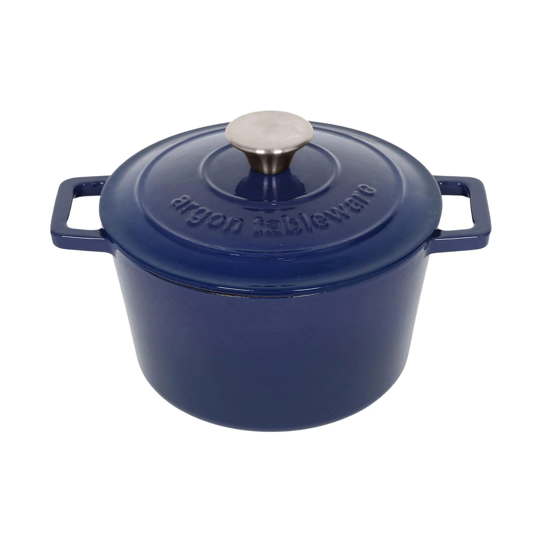 Argon Tableware Round Cast Iron Casserole Dish with Self-Basting Lid - 2.8L - Midnight Blue - 1x Induction Hob Cooking Dutch Oven Bread Baking Serving Roasting Stew Stock Pot Cookware Pan