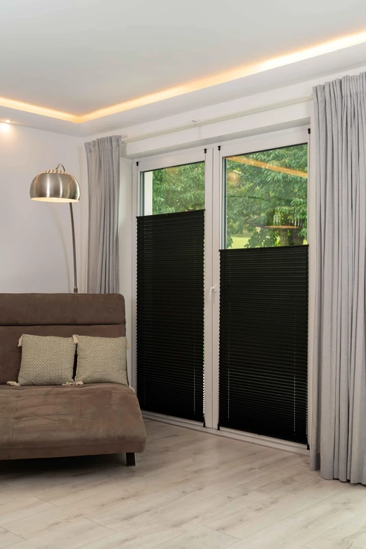 K-Home Klemmfix Pleated Blind, Black, Light Protection, Modern Crushed Look, 125 x 130 cm (W x L)