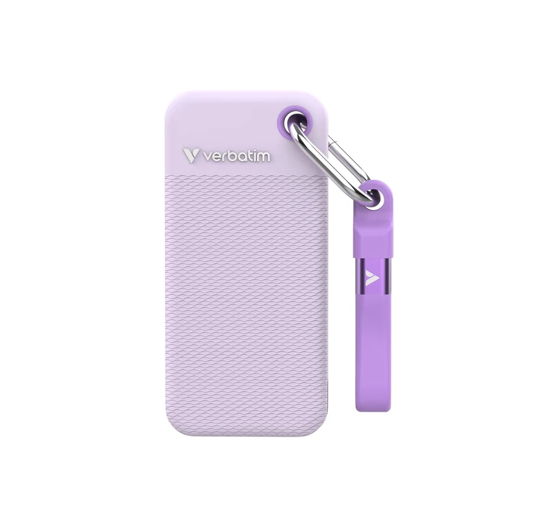 Verbatim Pocket SSD 2TB External SSD USB 3.2 Gen 2 Up to 1000MB/s Read & Write External Hard Drive with 2 Rubber Cases (White & Purple) for PC, Mac & Console Purple