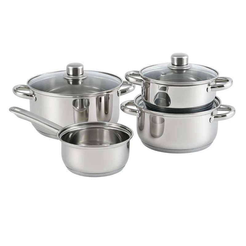 Well Home 7-Piece Stainless Steel Cookware Set with Induction Bases and Ergonomic Handles