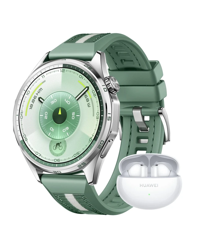 HUAWEI WATCH GT 6 46mm Green + FreeBuds 6i White, 1.47''AMOLED Touchscreen, up to 21 days battery life, Cycling,100+ Sports Mode, iOS & Android, All-day Health Monitoring, Emotional Wellbeing