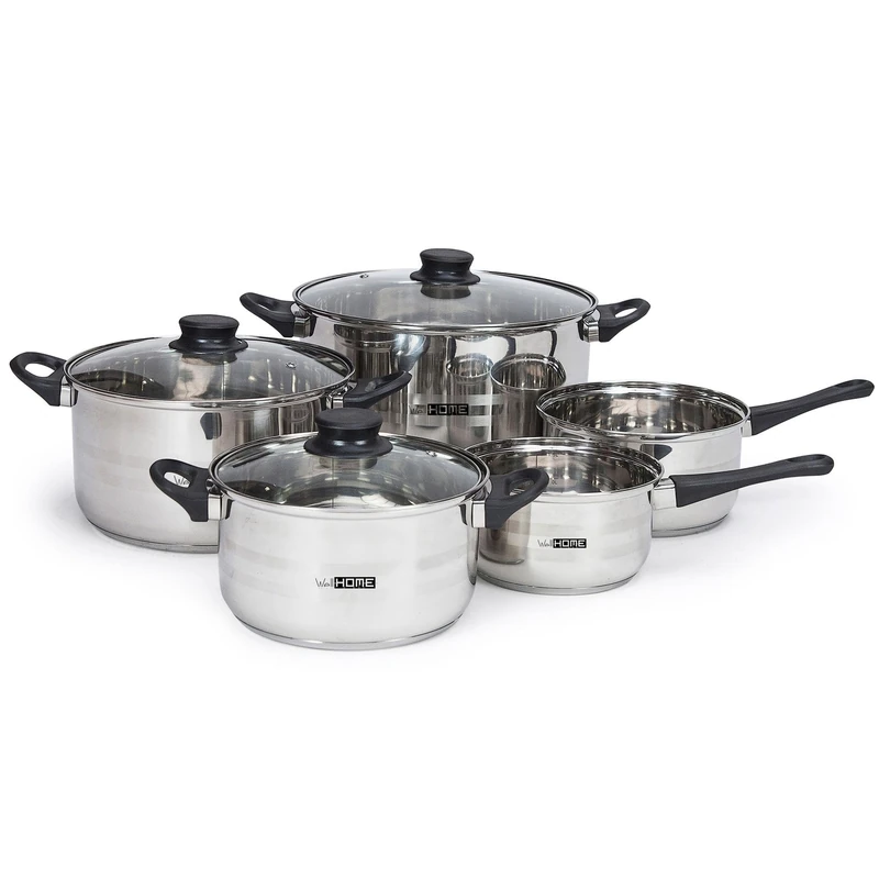 Well Home 8-Piece Stainless Steel Cookware Set with Induction Bases and Ergonomic Handles