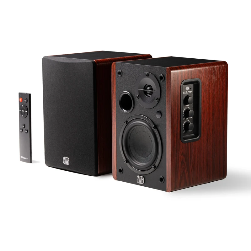 PreSonus Eris Accent Bookshelf Speakers, Pair — Powered, Active Multimedia Bookshelf Speakers, Desktop Computer, Clear Audio (Wood)