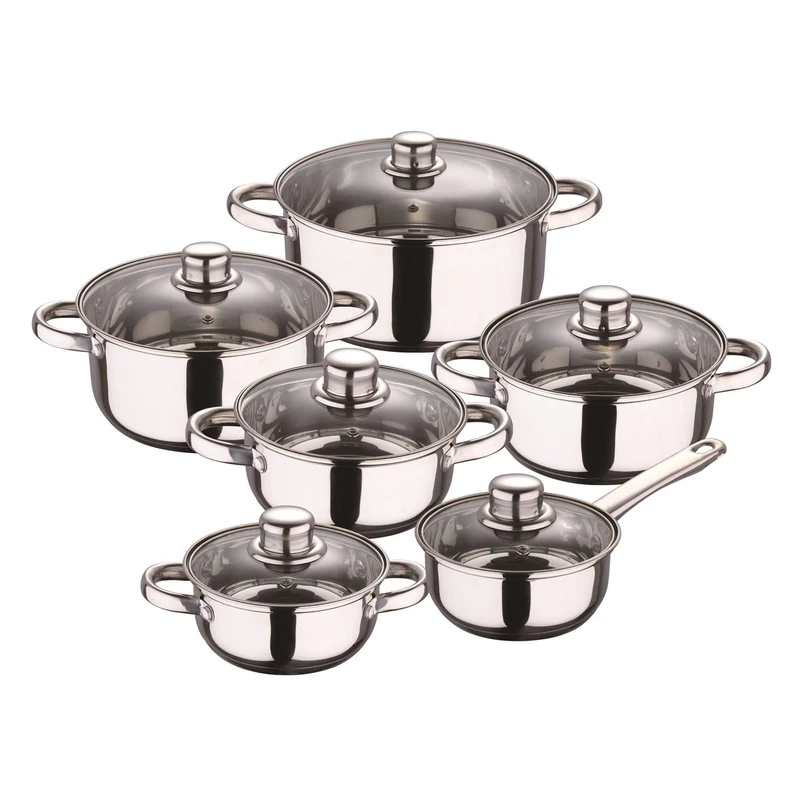 Well Home 12-Piece Stainless Steel Cookware Set with Induction Bases and Ergonomic Handles