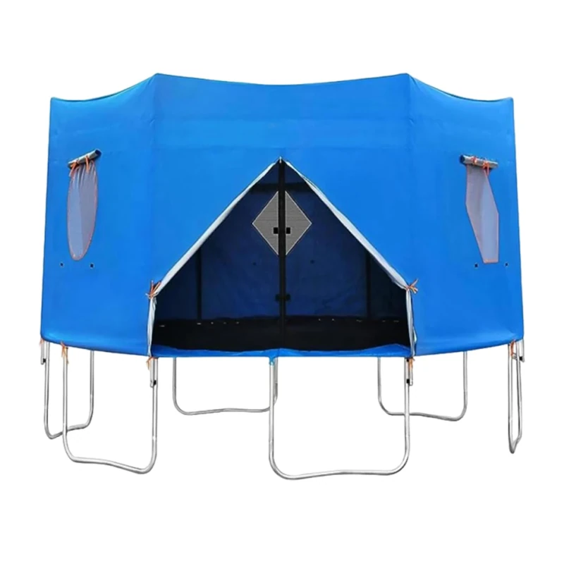 Trampoline Tent Shade Cover for Kids – Outdoor Waterproof Sunshade Canopy with UV Protection, Mesh Vent Windows & Zipper Door, Fits 6FT/8FT/10FT/12FT/14FT Round Trampolines (Blue, 12FT–8 Poles)