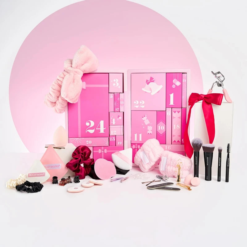 Brushworks Beauty Countdown Advent Calendar – 24 Days of Makeup Brushes, Sponges, Hair Accessories & Beauty Tools | Over £88 Value | 15 Full-Size + 9 Travel-Size Products | Cruelty-Free & Vegan
