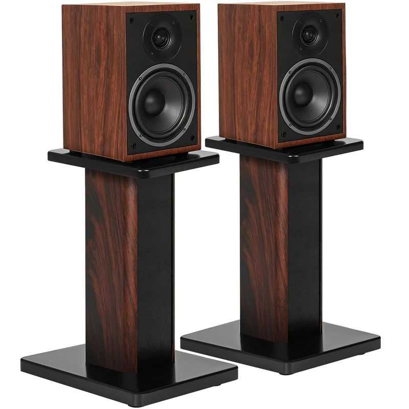 FREEAMG 40CM(16 Inch) Wood Grain Speaker Stands, Universal Floor Speaker Stands Set of 2 with Sand Filling Tuning Function, Surround Sound Speaker Stands for Home, Theatre, Music Studio Use