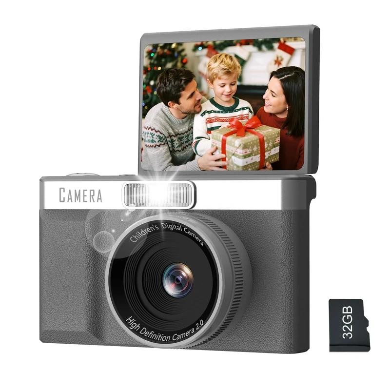 Kids Digital Camera FHD 1080P Digital Camera For Kid With 32GB Card,2'' Flip 180 ° Screen With Support For Selfie Vlog Cam,Compact Camera With Flash,Birthday for Kids Boys Girls.