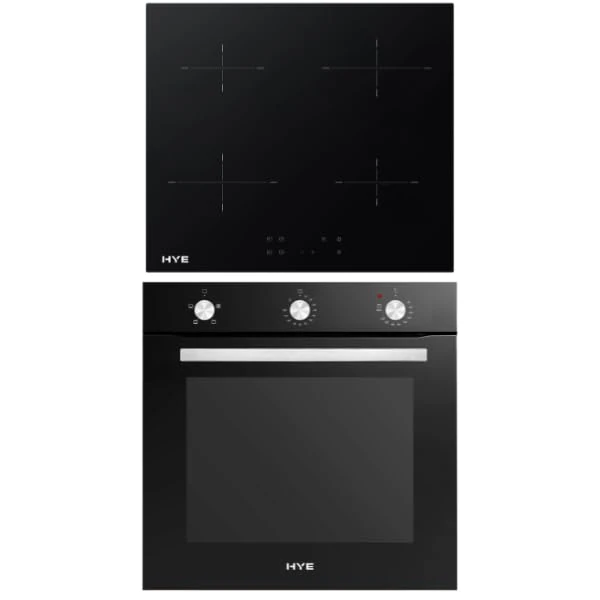 HYE 60cm Electric Cooker with Induction Hob & Built-in Static Oven - 4 Zone Electric Stove, Freestanding Black Cooker, Modern Free Standing Oven and Hob - C01BI60S22