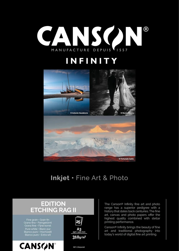Canson Infinity Edition Etching Rag, Digital Photo Paper, Fine Grain, 310 g, Box, A3-29.7x42 cm, White, 25 Sheets