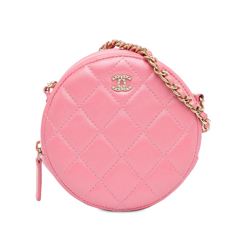 Chanel Pre-Loved CC Quilted Lambskin Pearl Crush Round Clutch With Chain Crossbody Bag