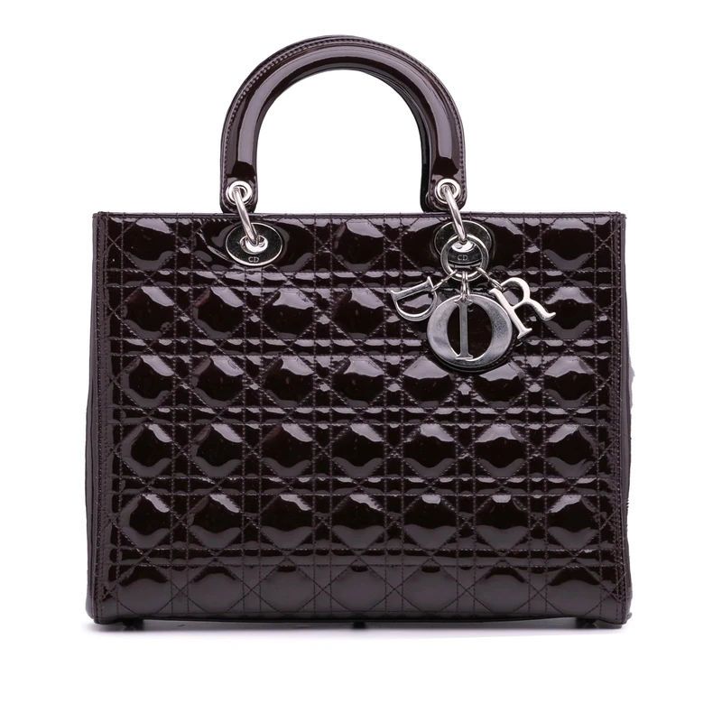 Dior Pre-Loved Large Patent Cannage Lady Handbag