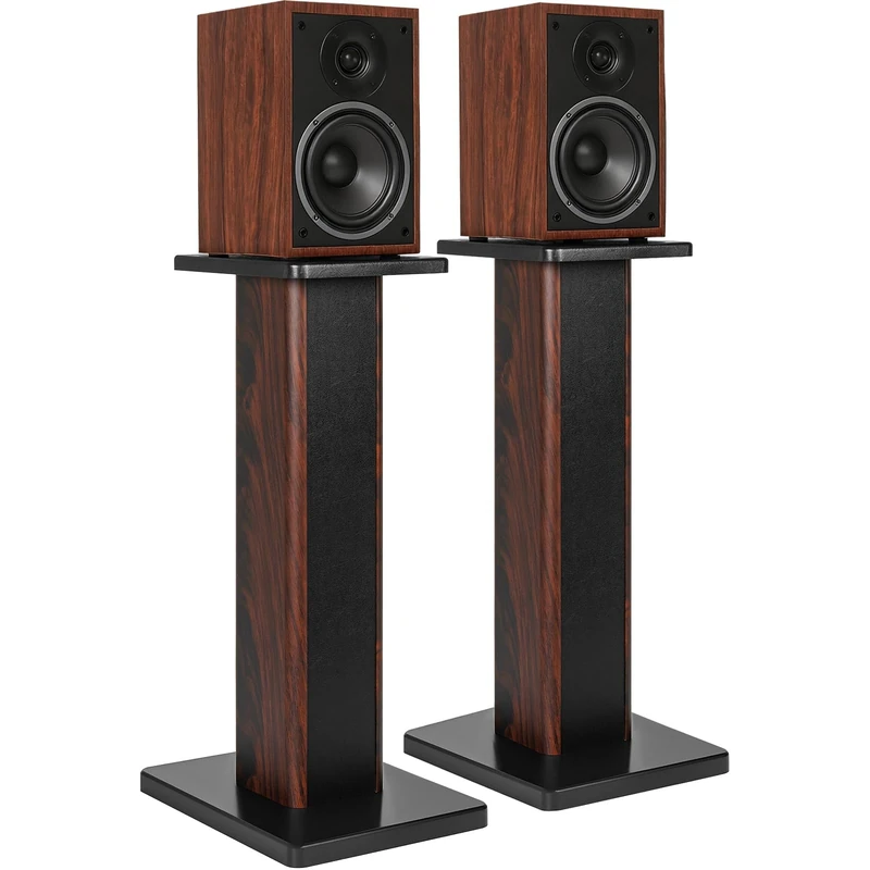 FREEAMG 60CM(24 Inch) Wood Grain Speaker Stands, Universal Floor Speaker Stands Set of 2 with Sand Filling Tuning Function, Surround Sound Speaker Stands for Home, Theatre, Music Studio Use