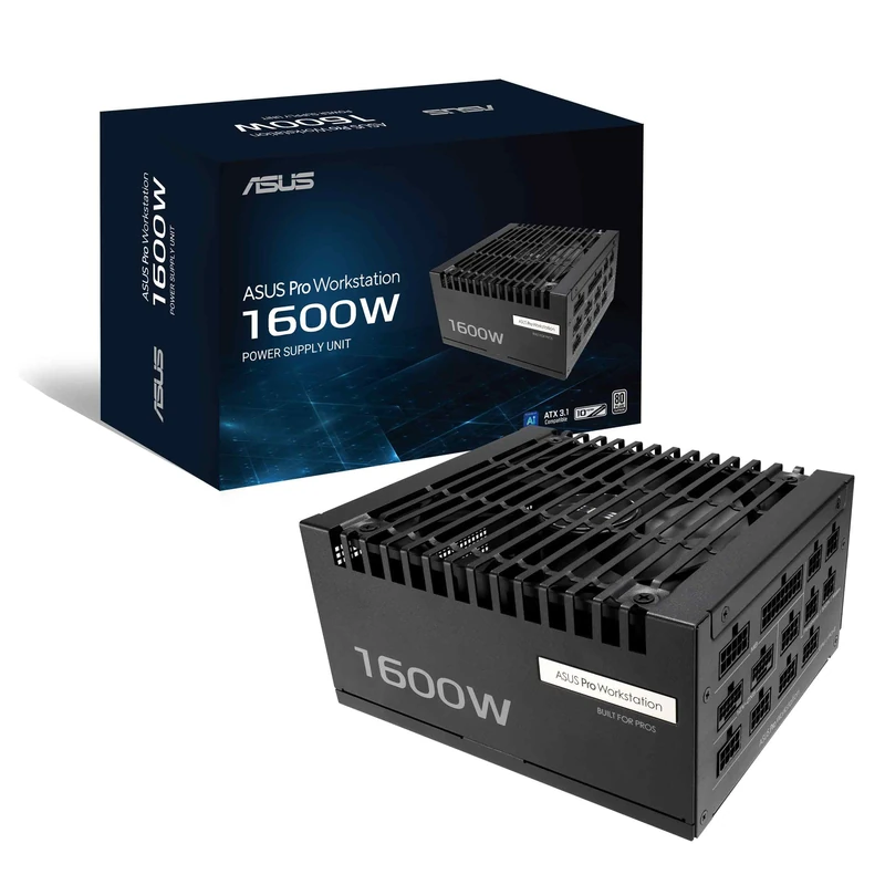 ASUS Pro WS 1600W Platinum Modular Power Supply, 1600W Power, PCIe 5.1, Standard ATX 3.1, 80 PLUS Platinum, Double Ball Bearing Fan, Black